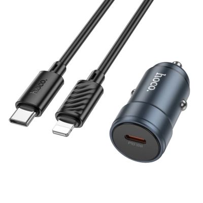 Зарядний пристрій HOCO 1xUSB-C PD30W car adapter + cable USB-C to Lightning gray (6942007633062)