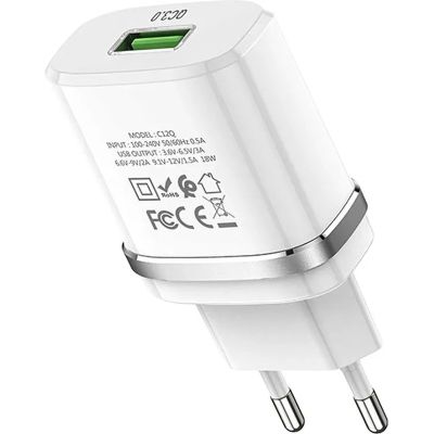 Зарядное устройство HOCO C12Q Smart USB QC3.0 + cable USB to USB-C 18W White (6931474716309)