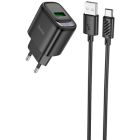 Зарядное устройство HOCO C140A Smart USB QC3.0 + cable USB to USB-C Black (6942007627825)