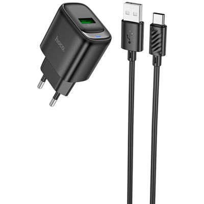 Зарядное устройство HOCO C140A Smart USB QC3.0 + cable USB to USB-C Black (6942007627825)