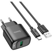 Зарядний пристрій HOCO C140A Smart USB QC3.0 + cable USB to USB-C Black (6942007627825)
