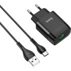 Зарядное устройство HOCO C72Q Glorious USB QC3.0 + cable USB to USB-C 18W Black (6931474732545)