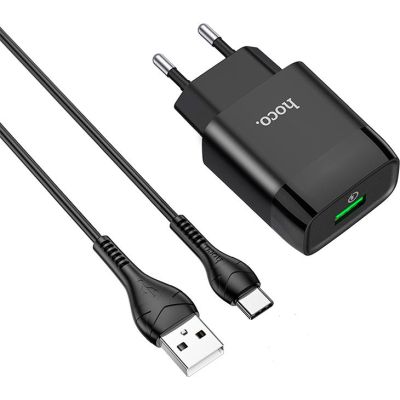 Зарядное устройство HOCO C72Q Glorious USB QC3.0 + cable USB to USB-C 18W Black (6931474732545)
