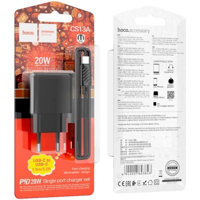 Зарядное устройство HOCO CS13A Ocean USB-C PD20W + cable USB-C to USB-C Black (6942007603843)