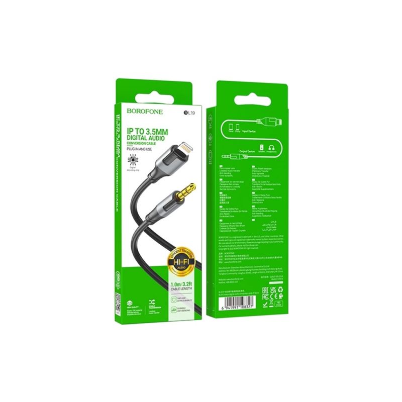 Кабель мультимедийный Lightning to 3.5mm M 1.0m black BOROFONE (6941991108327)