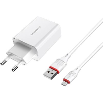 Зарядний пристрій BOROFONE BA21A Long Journey USB QC3.0 + cable USB to Micro 5P 18W White (6931474702470)