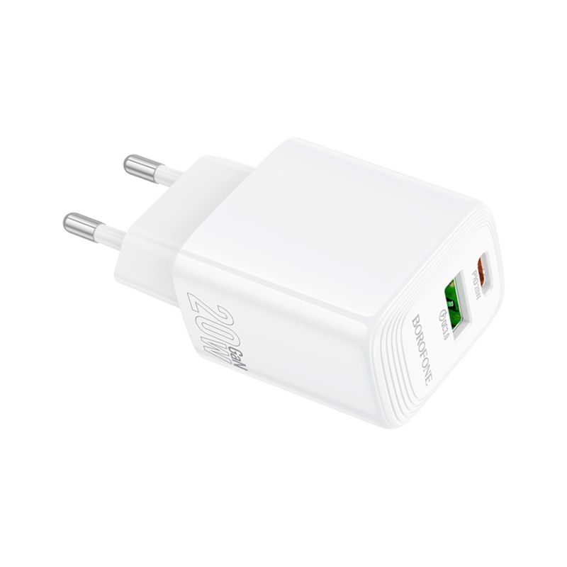 Зарядное устройство BOROFONE BN27 Fuente 1xUSB-C PD20W + 1xUSB QC3.0 White (6941991120268)