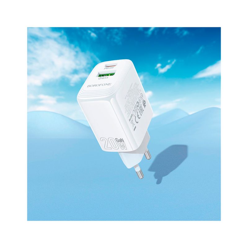 Зарядное устройство BOROFONE BN27 Fuente 1xUSB-C PD20W + 1xUSB QC3.0 White (6941991120268)