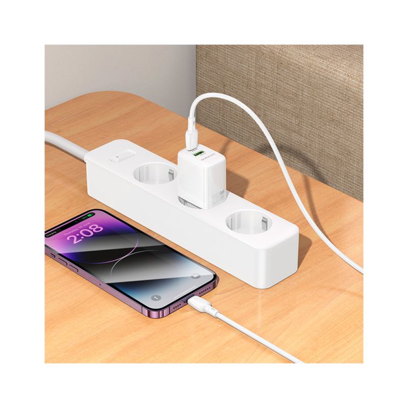Зарядное устройство BOROFONE BN27 Fuente 1xUSB-C PD20W + 1xUSB QC3.0 White (6941991120268)