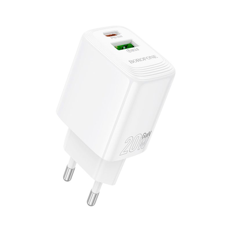Зарядное устройство BOROFONE BN27 Fuente 1xUSB-C PD20W + 1xUSB QC3.0 White (6941991120268)