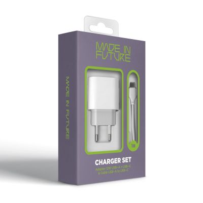 Зарядное устройство MadeInFuture MFS12 12W 1xUSB-A + 1xUSB-C + cable USB-A to USB-C White (MIF82822)