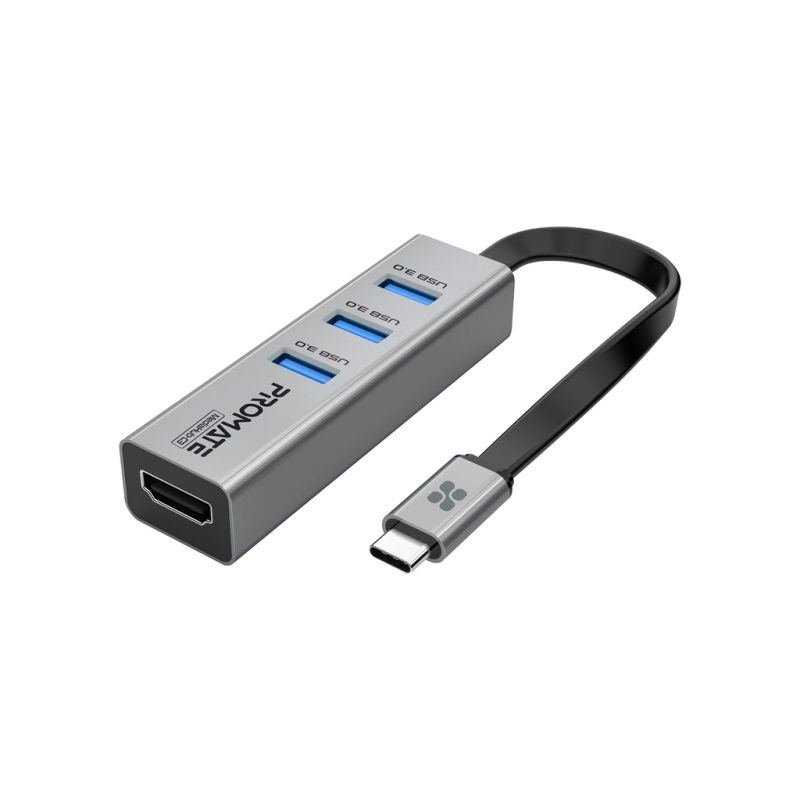 Концентратор Promate USB-C 4-in-1 порти Promate (mediahub-c3.grey)