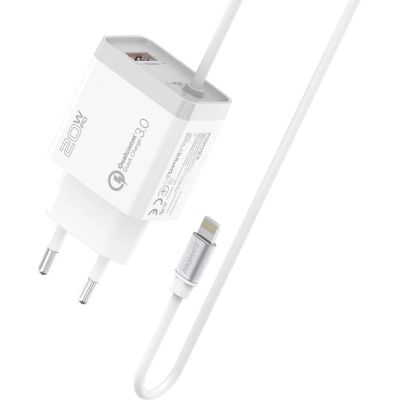 Зарядное устройство Promate 20W PD Lightning + USB QC3.0 (icharge-pdqc3.white)