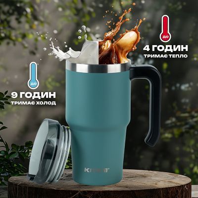 Термокружка Kite з ручкою 600 мл зелена (K24-1207-3)