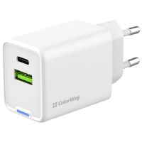 Зарядное устройство ColorWay C101E GaN Mini 45W PD PPS USB-C + USB-A QC4.0 white (CW-CHS060PD-WT)