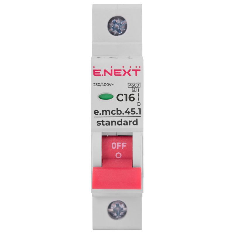 Автоматичний вимикач E.NEXT 1-п e.mcb.stand. 16А C ( 4,5кА) (s002008)