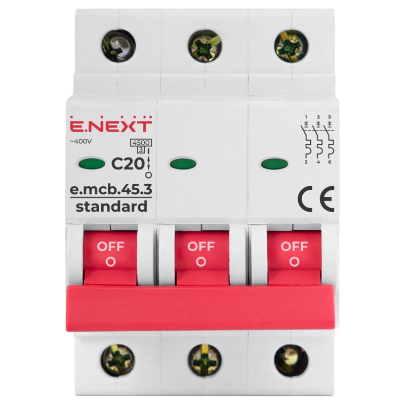 Автоматичний вимикач E.NEXT 3-п e.mcb.stand. 20А C ( 4,5кА) (s002032)