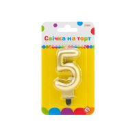 Свеча Maxi золотиста двостороння "5" у вигляді надувної кульки висотою 7,62 см (MX622095G-5)