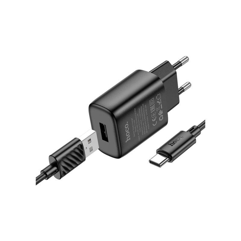 Зарядное устройство HOCO C134A USB + cable USB to USB-C 2.4A black (6942007621359)