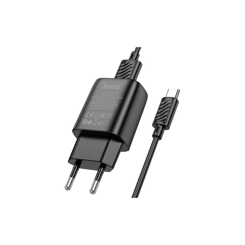 Зарядное устройство HOCO C134A USB + cable USB to USB-C 2.4A black (6942007621359)