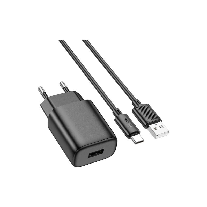 Зарядное устройство HOCO C134A USB + cable USB to USB-C 2.4A black (6942007621359)
