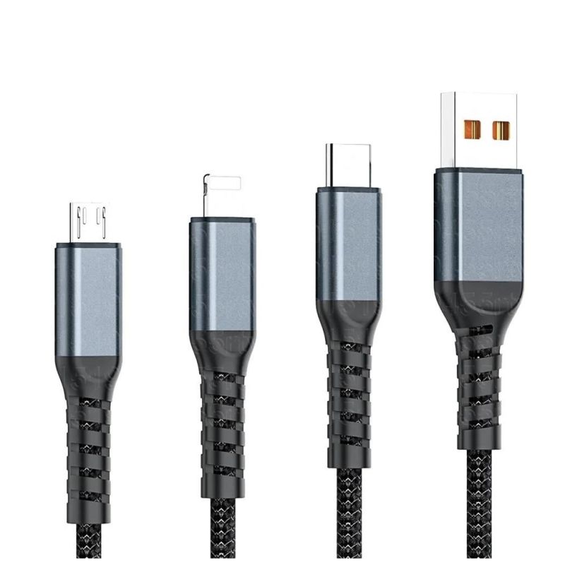 Дата кабель USB 2.0 AM to Lightning + Micro 5P + USB-C 1.2m 100W nylon black XoKo (SC-3100)