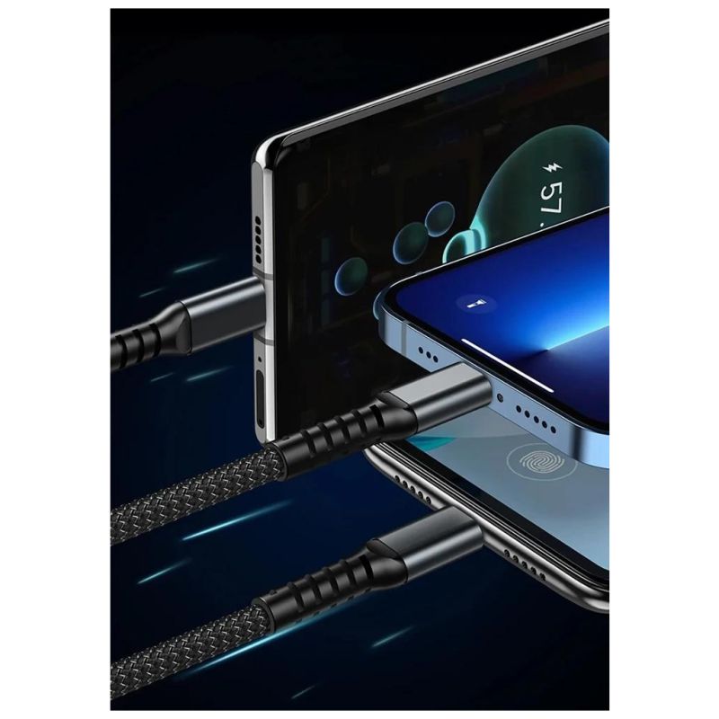 Дата кабель USB 2.0 AM to Lightning + Micro 5P + USB-C 1.2m 100W nylon black XoKo (SC-3100)
