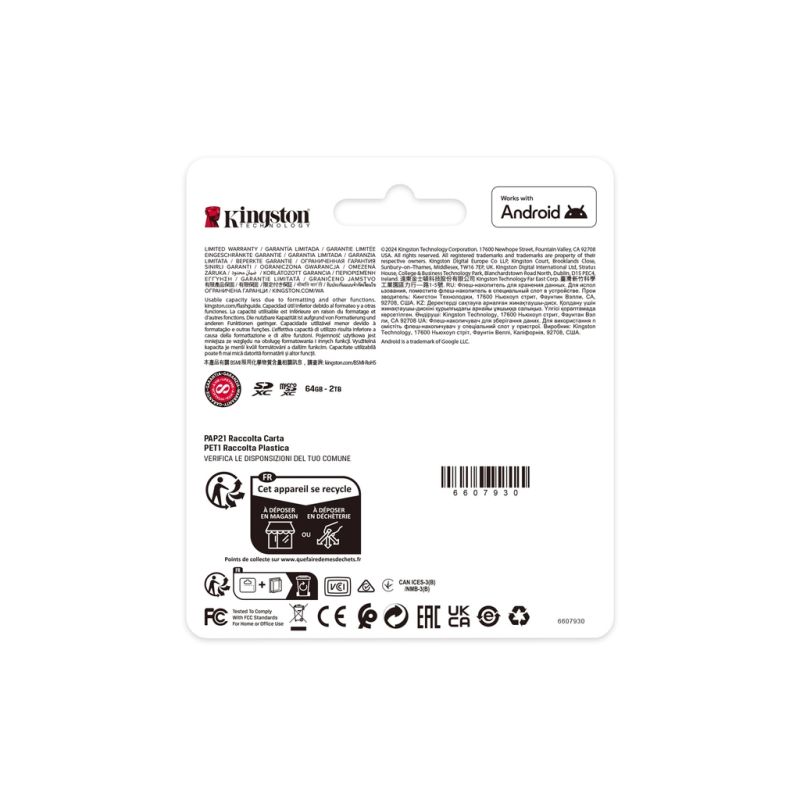 Карта памяти Kingston 512GB microSDXC class 10 UHS-I U3 V30 A1 Canvas Select Plus (SDCS3/512GB)