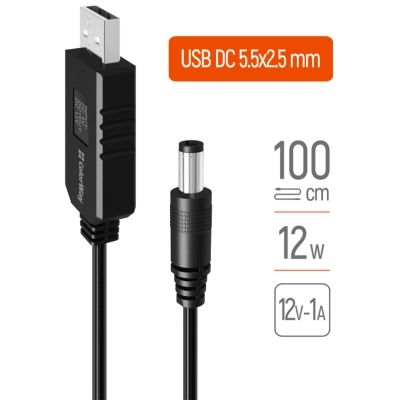 Кабель питания USB to DC 5.5x2.5mm 12V 1.0m black ColorWay (CW-CBUD067-BK)