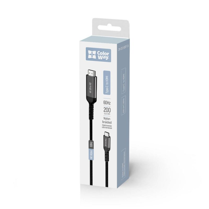 Кабель мультимедійний USB-C to HDMI M 2.0m 4K60Hz black ColorWay (CW-CBCHD077-BK)