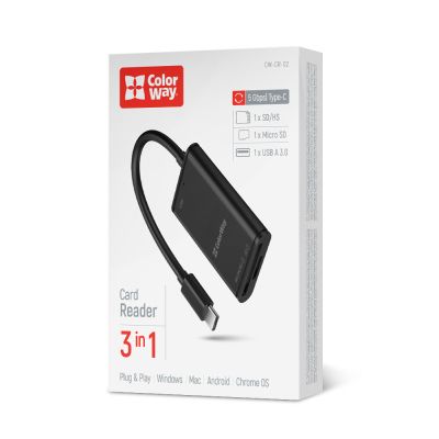 Зчитувач флеш-карт ColorWay USB-C to USB 3.0/SD/MicroSD (CW-CR-02)