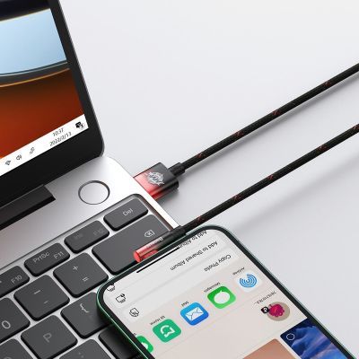 Дата кабель USB 2.0 AM to Lightning 2.0m 2.4A 90° corner black/red Baseus (CAVP000120)