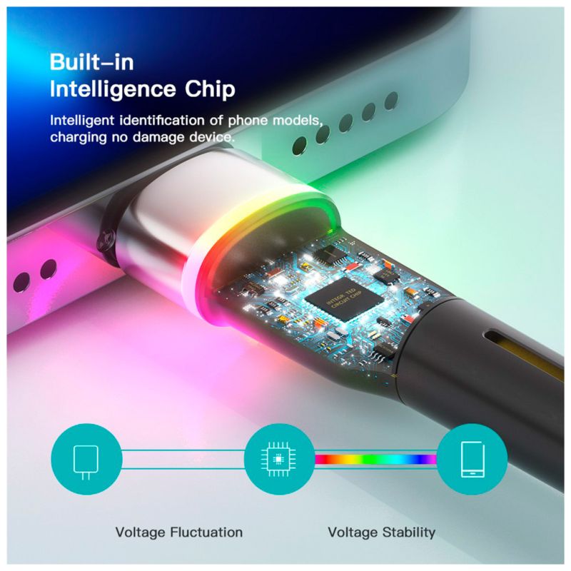Дата кабель USB 2.0 AM to Lightning 2.0m 2.4A LED black Essager (EXCL-XCDA01)