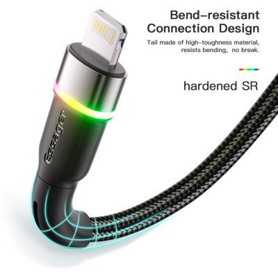 Дата кабель USB 2.0 AM to Lightning 2.0m 2.4A LED black Essager (EXCL-XCDA01)