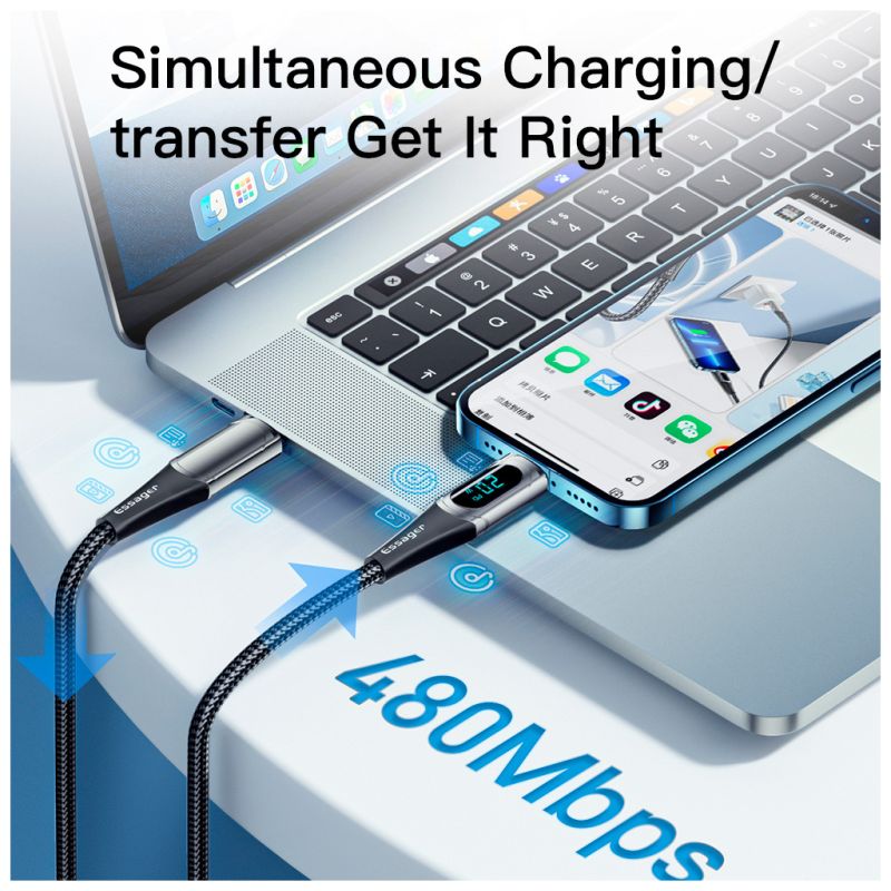 Дата кабель USB-C to Lightning 2.0m 20W Digital Display black Essager (EXCTL-YDA01)