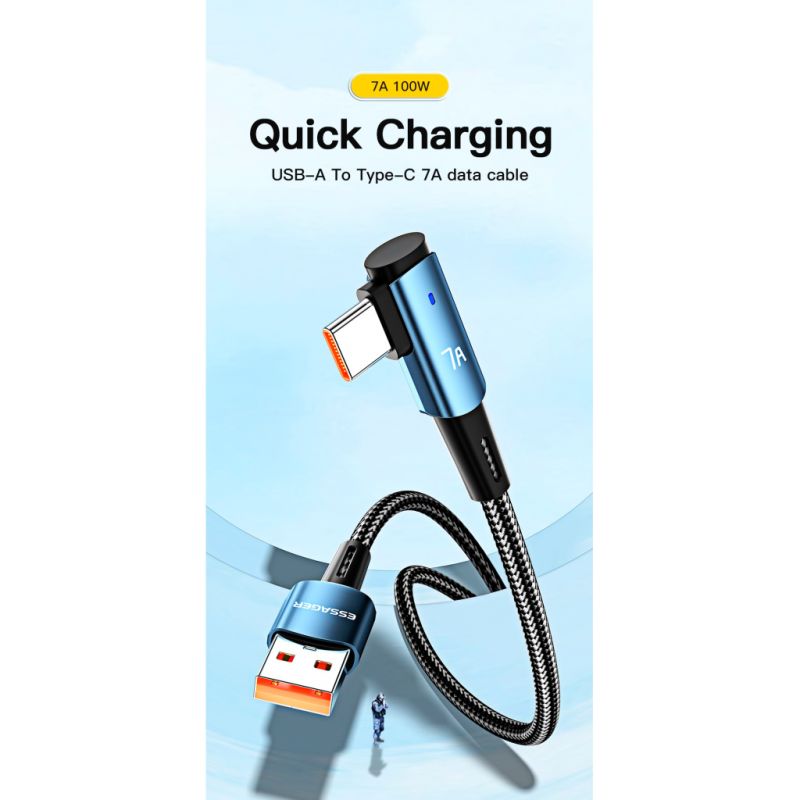 Дата кабель USB 2.0 AM to USB-C 1.0m 100W 90° corner black Essager (EXCWT7A-CG01-P)