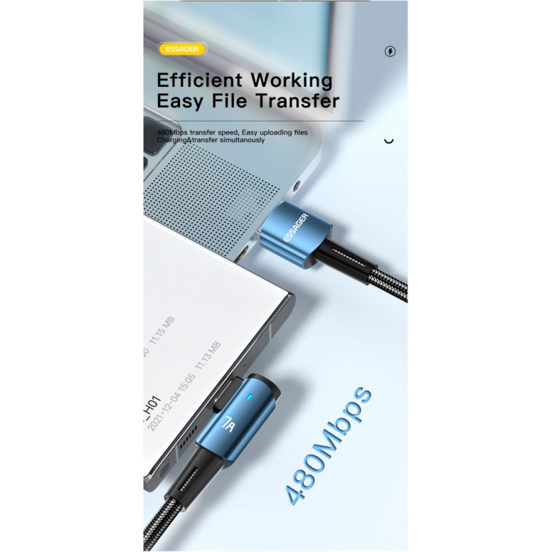 Дата кабель USB 2.0 AM to USB-C 1.0m 100W 90° corner black Essager (EXCWT7A-CG01-P)
