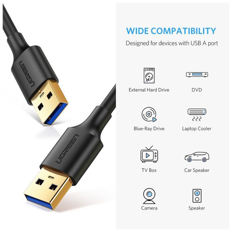Дата кабель USB 3.0 AM/AM 0.5m US128 black Ugreen (10369)