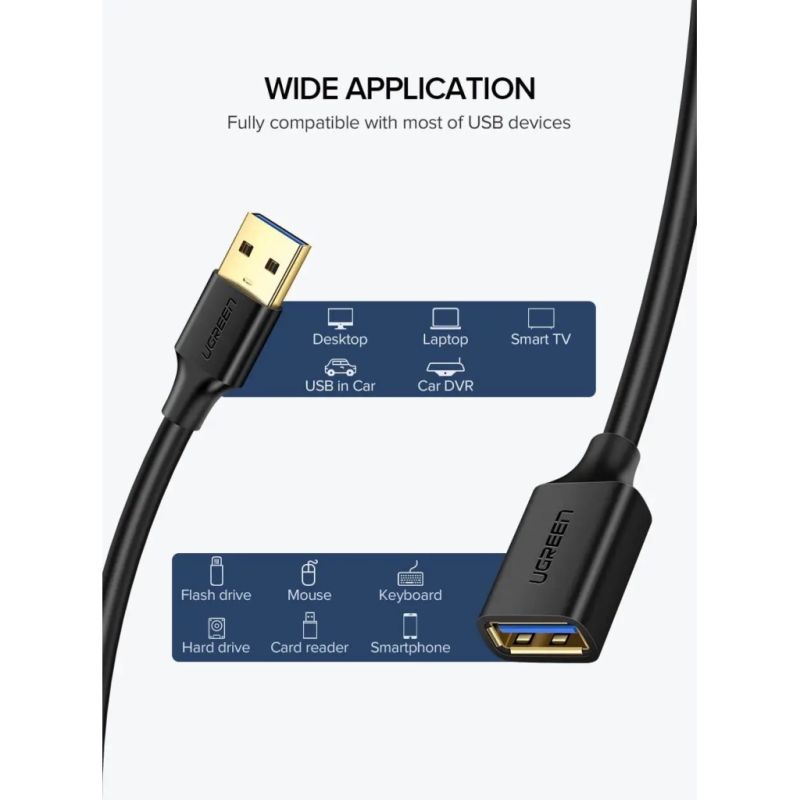 Дата кабель USB 3.0 AM/AF 1.0m US129 black Ugreen (10368)