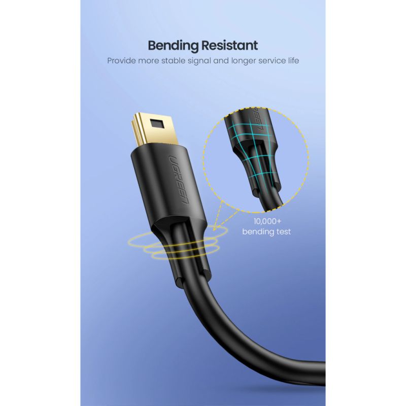 Дата кабель USB 2.0 AM to Mini 5P 1.5m US132 black Ugreen (10385)