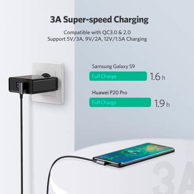 Дата кабель USB 2.0 AM to USB-C 3.0m 3A 90° corner US176 black Ugreen (70875)