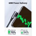 Дата кабель USB-C to USB-C 0.5m 3A 60W 90° corner US255 black/gray Ugreen (50122)