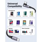 Дата кабель USB-C to USB-C 0.5m 3A 60W 90° corner US255 black/gray Ugreen (50122)
