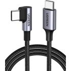 Дата кабель USB-C to USB-C 0.5m 3A 60W 90° corner US255 black/gray Ugreen (50122)
