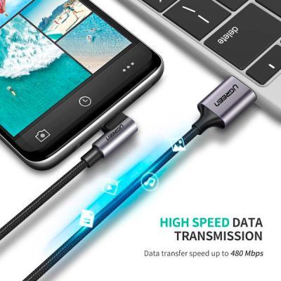 Дата кабель USB 2.0 AM to USB-C 3.0m 3A US284 90° corner black Ugreen (70255)