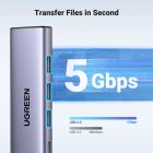 Концентратор Ugreen USB-C to HDMI + 3xUSB 3.0 + PD CM511 gray (15596)