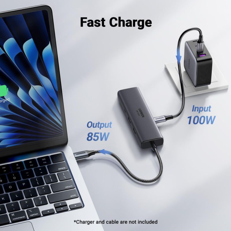 Концентратор Ugreen USB-C to HDMI + 2xUSB 3.2 + USB-C 3.2 + RJ45 + PD CM512 gray (45000)