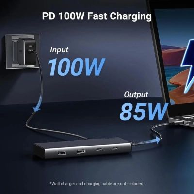 Концентратор Ugreen USB-C to 2xUSB 3.2 + 2xUSB-C 3.2 + 2xHDMI + DP 4K60Hz + PD 100W CM639 gray (35625)