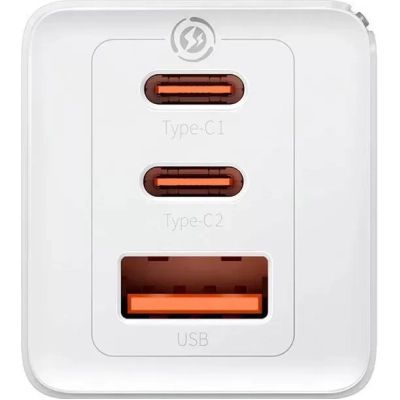 Зарядное устройство Baseus 2xUSB-C 65W + 1xUSB GaN + cable USB-C to USB-C 100W 1.0m white (CCGP120202)