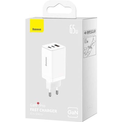 Зарядное устройство Baseus 2xUSB-C 65W + 1xUSB GaN + cable USB-C to USB-C 100W 1.0m white (CCGP120202)